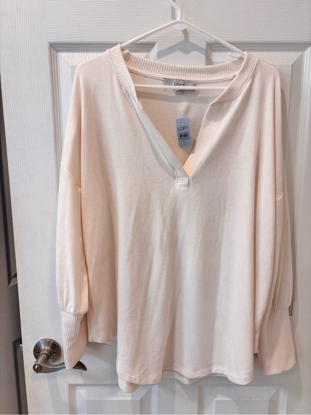 LOFT Soft Cream V Neck Pullover Sweatshirt